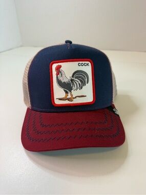 The Farm Goorin Bros Trucker Cap with Rooster Patch - Navy & Burgundy